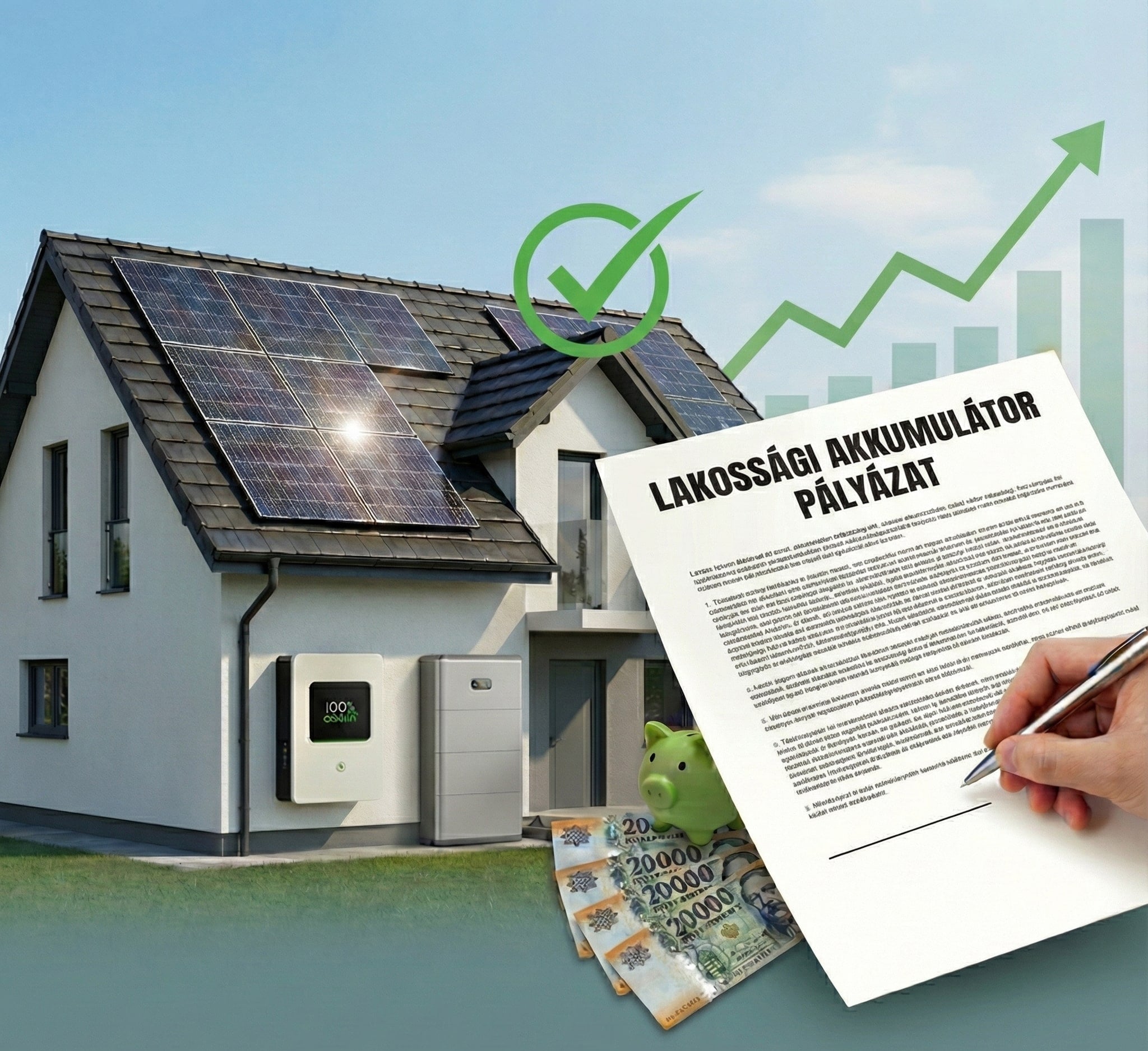 Családi ház napelemes rendszerrel és energiatárolóval